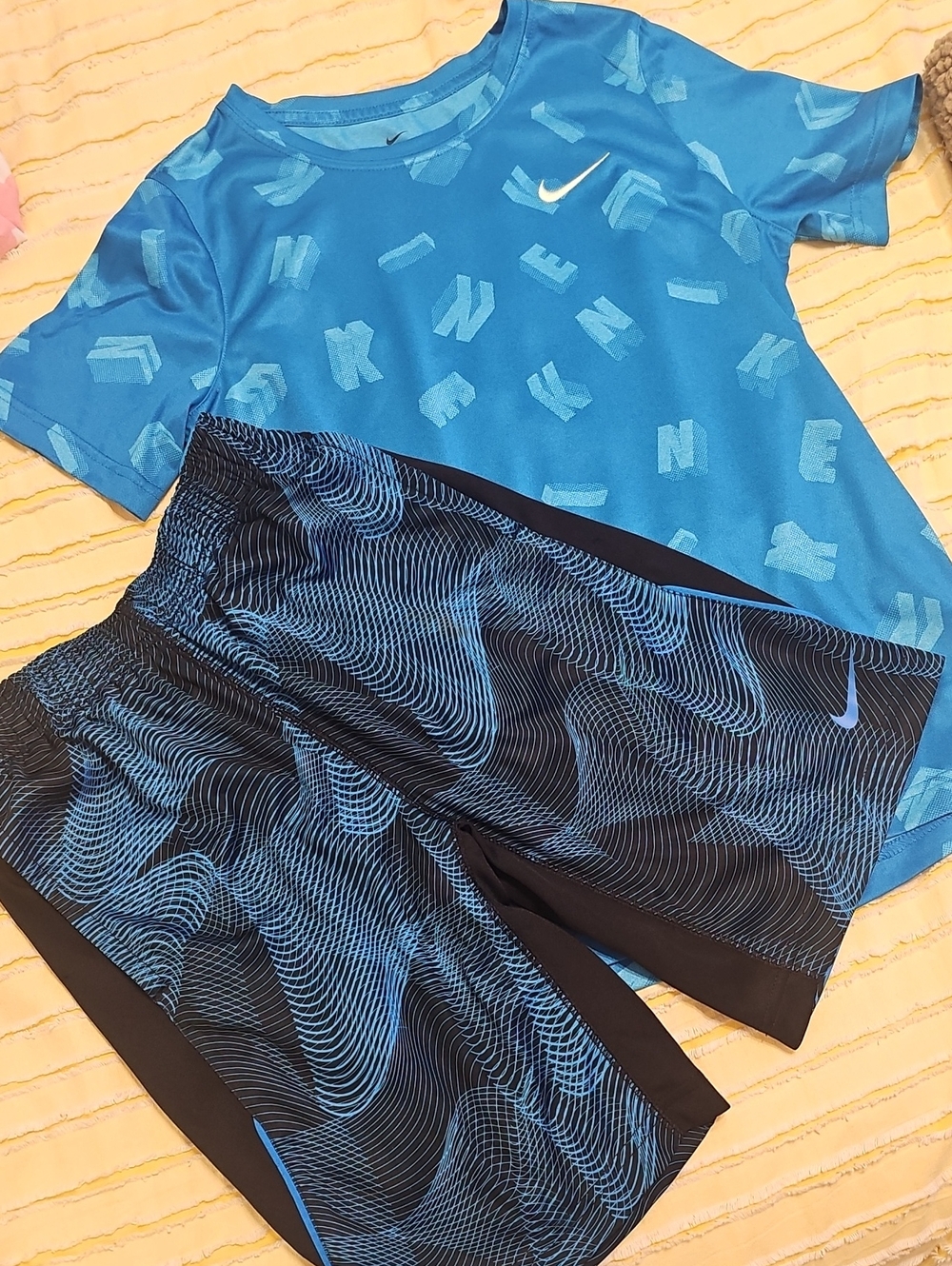 Nike Blue (Kids) Graphic Tee and Black & Blue Wave Shorts Set